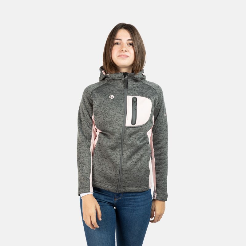 GRAY AND PINK KNITTED FLEECE JACKET FOR WOMEN HUMBO W